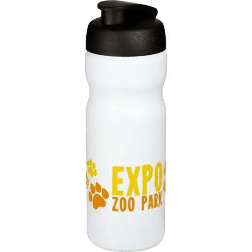 Branded 650ml Baseline Plus Sports Bottles with Flip Lid in White/Solid Black from Total Merchandise