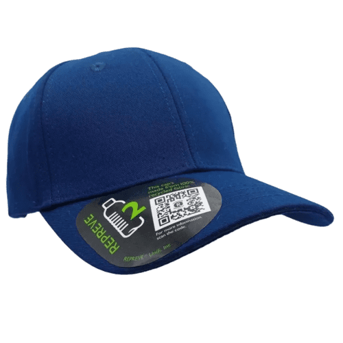 Custom branded 100% Recycled Repreve 6 panel Baseball Cap in Navy from Total Merchandise