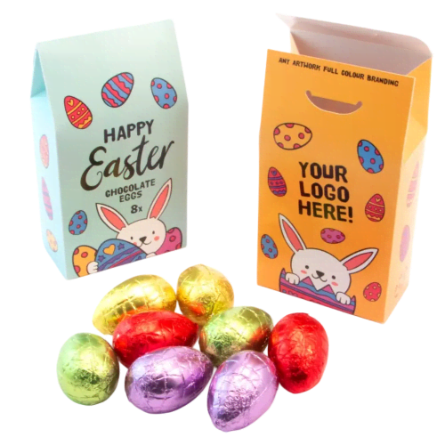 Open boxes of Hollow Chocolate Eggs - Eco Carton with a full-colour print from Total Merchandise
