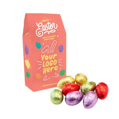 Custom branded Hollow Chocolate Eggs - Eco Carton with an all-over print from Total Merchandise