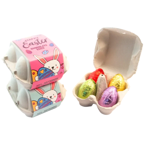 Stacked custom Hollow Chocolate Eggs - Egg Box with a fully printed design from Total Merchandise