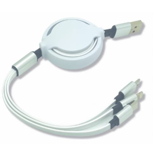 Custom Branded 4-in-1 retractable charging cable with a fully printed design from Total Merchandise