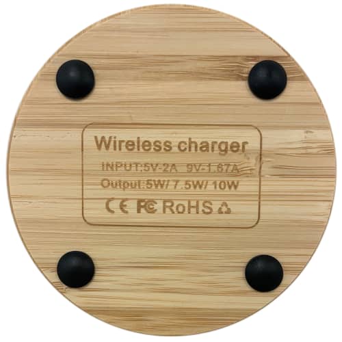 Branded Woody Wireless Charger with a printed design to show it is eco friendly