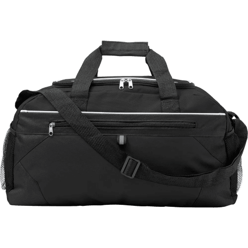Custom Branded 600D Polyester Sports Bag in Black printed with your logo from Total Merchandise