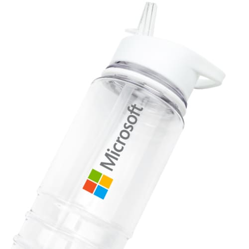 Promotional Hydra Water Bottles with Straw in Clear/White Printed with a Logo by Total Merchandise