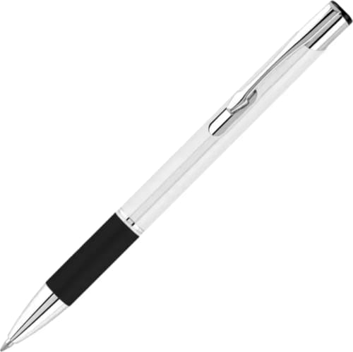 Promotional Electra Satin Grip Ballpen with a design from Total Merchandise - White