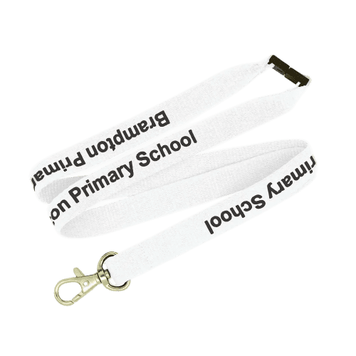 Custom branded White 20mm Flat Polyester Lanyards from Total Merchandise