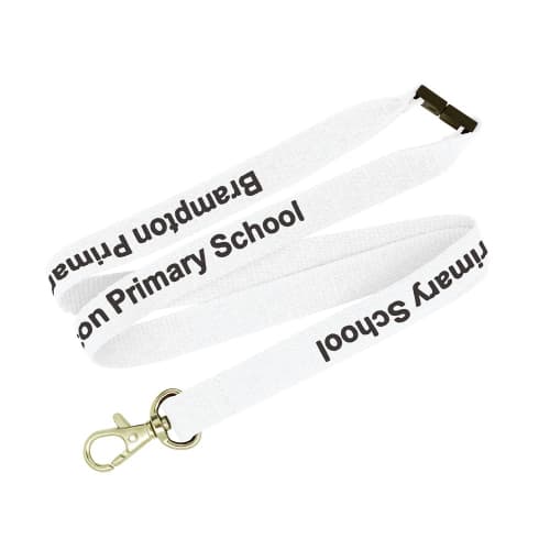 Custom branded White 20mm Flat Polyester Lanyards from Total Merchandise