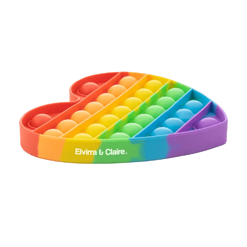 Promotional Heart-Shaped Fidget Toys in Rainbow Colour Printed with a Logo by Total Merchandise