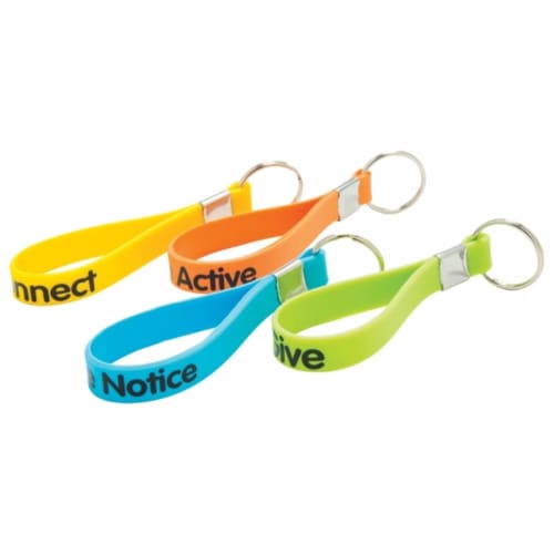 Pantone-matched Silicone Loop Metal Keyrings printed with your logo from Total Merchandise