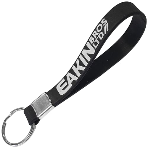 Side View of Branded Silicone Loop Keyrings in Black from Total Merchandise