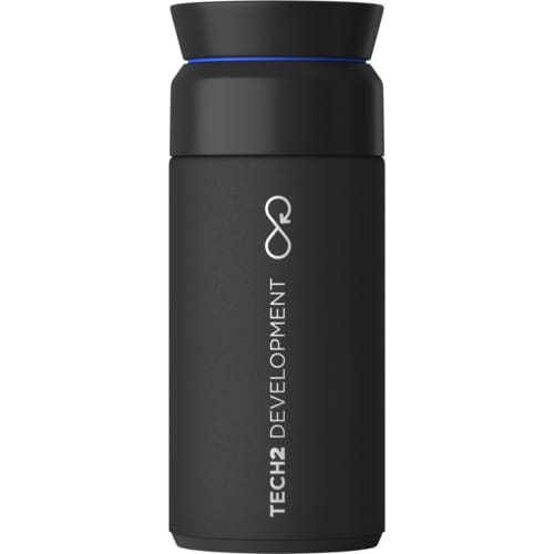 Branded Ocean Brew Flask Reusable Coffee Cup in Obsidian Black Engraved with a Logo by Total Merchandise