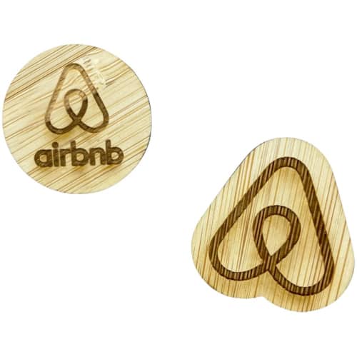 Promotional Bamboo Badge with an engraved design from Total Merchandise.