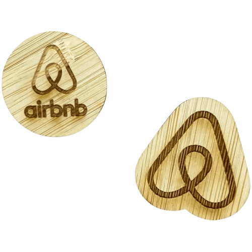 Promotional Bamboo Badge with an engraved design from Total Merchandise.
