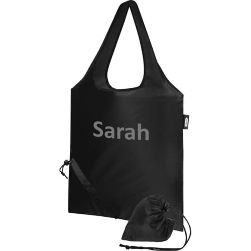 Logo Branded RPET Foldable 7L Tote Bag in Solid Black printed with your logo from Total Merchandise