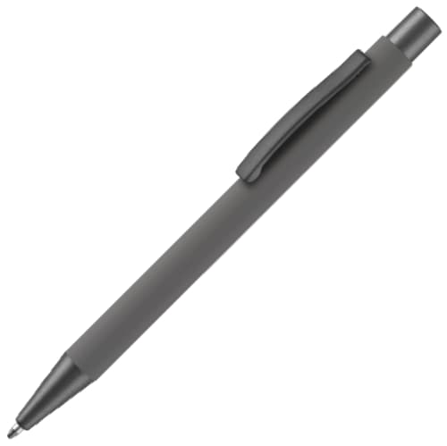 Custom Ergo Soft Feel Aluminum Ballpen with a promotional design from Total Merchandise - Grey