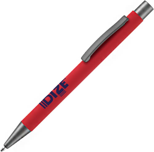 Custom Ergo Soft Feel Aluminium Ballpen with a promotional design from Total Merchandise - Red