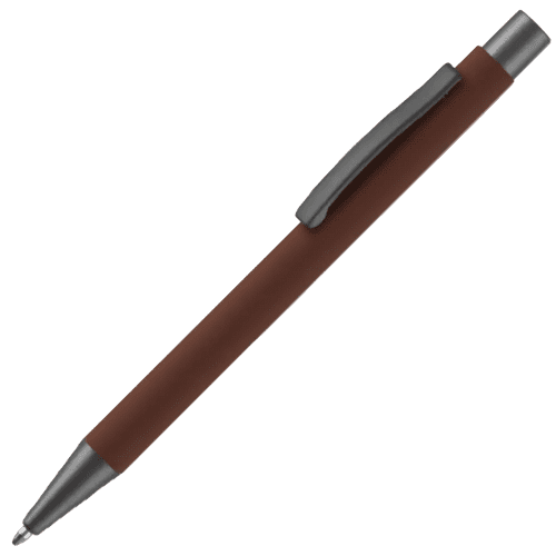 Logo branded Ergo Soft Feel Aluminum Ballpen with a design from Total Merchandise - Brown