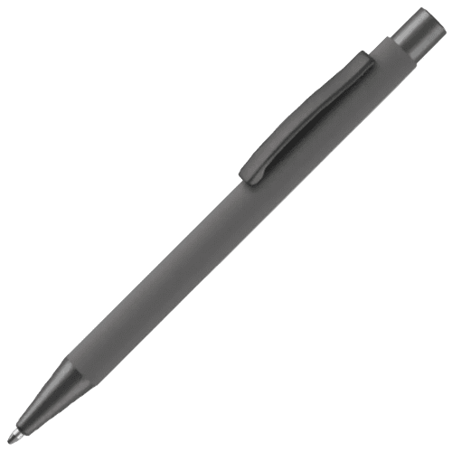 Custom Ergo Soft Feel Aluminum Ballpen with a promotional design from Total Merchandise - Grey