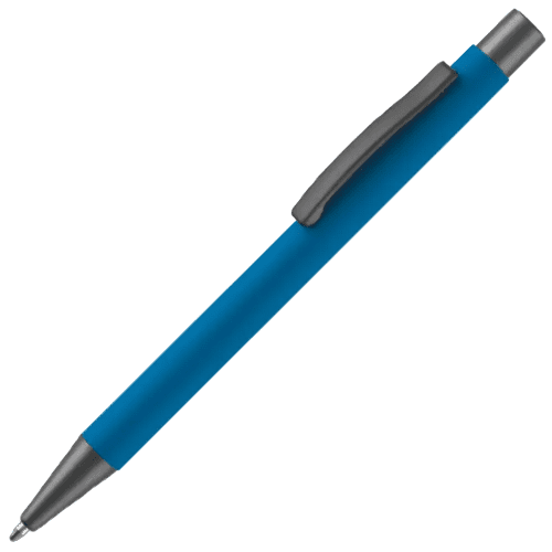 Branded Ergo Soft Feel Aluminium Ballpen with a design from Total Merchandise - Light Blue