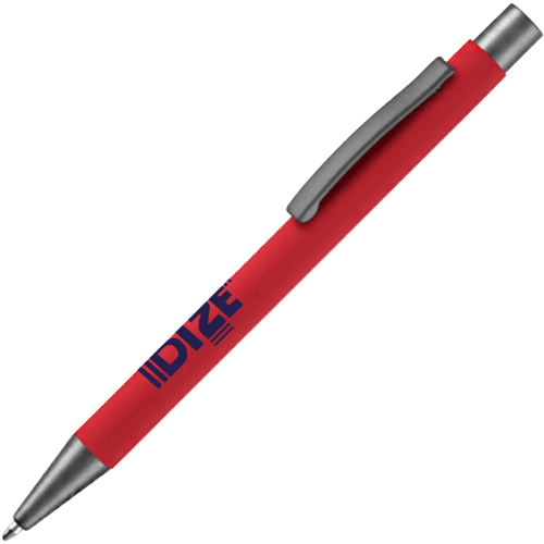 Custom Ergo Soft Feel Aluminium Ballpen with a promotional design from Total Merchandise - Red