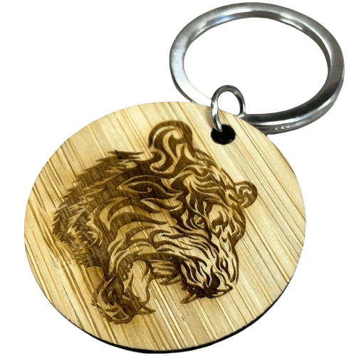 Custom branded Bamboo Keyring with a printed design from Total Merchandise