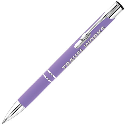 UK Branded Electra Classic Soft Ballpens in Lilac Engraved with a Logo by Total Merchandise