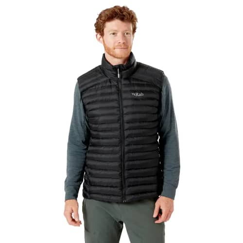 A lifestyle image of the promotional Rab Men's Cirrus Vest in Black from Total Merchandise