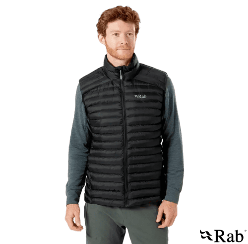 A lifestyle image of the promotional Rab Men's Cirrus Vest in Black from Total Merchandise