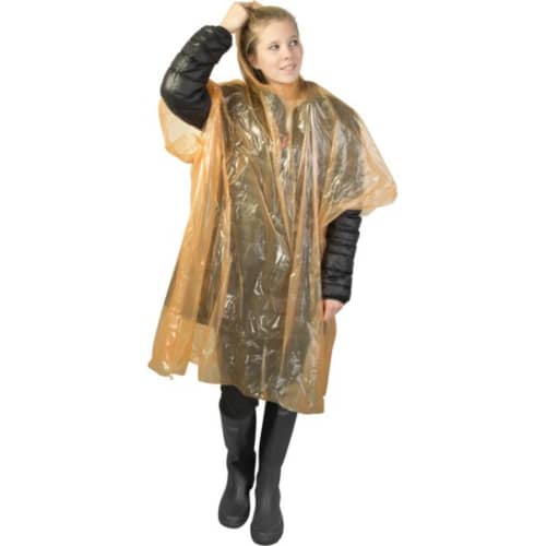 Custom Disposable Rain Poncho with a printed design from Total Merchandise