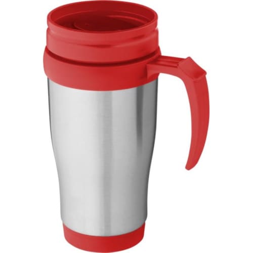 Branded 400ml Insulated Travel Mug with a design from total Merchandise - Red/Silver