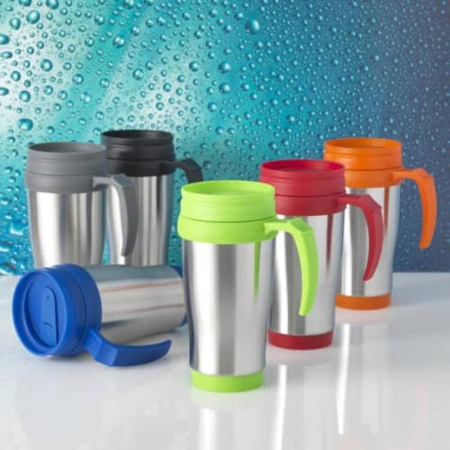 Branded 400ml Insulated Travel Mugs with printed or engraved designs from Total Merchandise