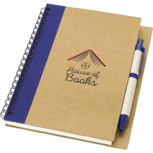 Logo-printed Recycled Notebook and Pen with a printed, debossed, or embossed design from Total Merchandise