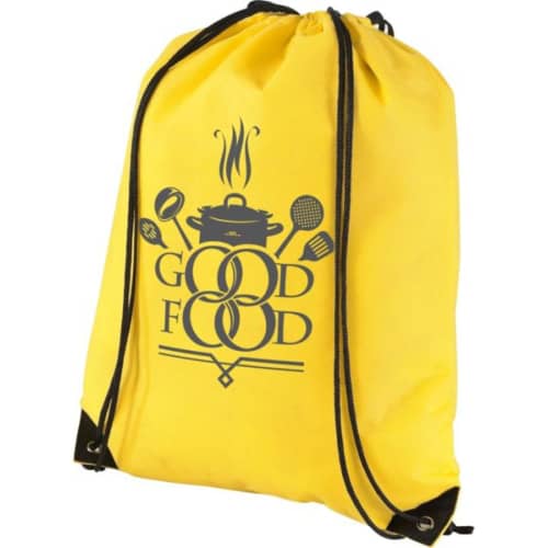 Custom-branded Non-Woven Drawstring 5L Backpack in Yellow printed with a company logo
