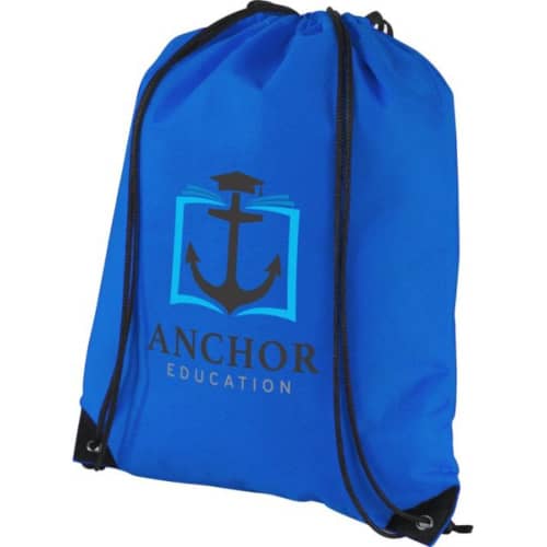 Customisable Non-Woven Drawstring 5L Backpack in Royal Blue printed with a company logo