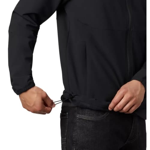 An image showing the drawcord adjustable hem from Total Merchandise - Black Jacket