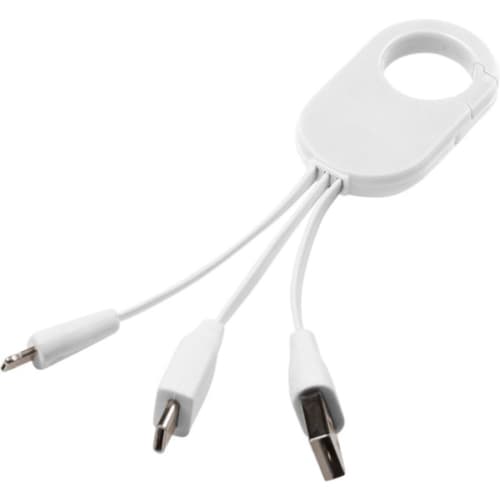 Promotional printed 3-in-1 Charging Cable with a design from Total Merchandise - White