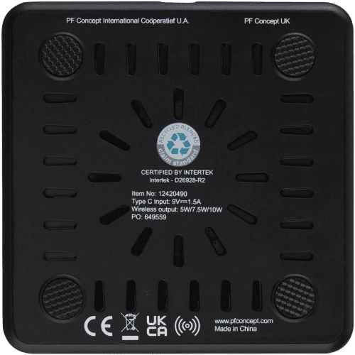 The back of the 10W Recycled Plastic Wireless Charging Pad which can have a printed design from Total Merchandise