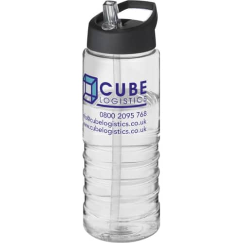 Promotional H2O Active® Treble 750 ml Spout Lid Sports Bottle in Transparent/Solid Black