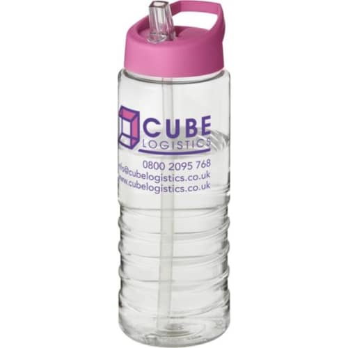 Promotional H2O Active® Treble 750 ml Spout Lid Sports Bottle in Transparent/Pink