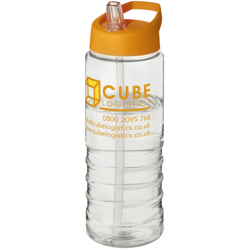 Printed H2O Active® Treble 750 ml Spout Lid Sports Bottle in Transparent/Orange