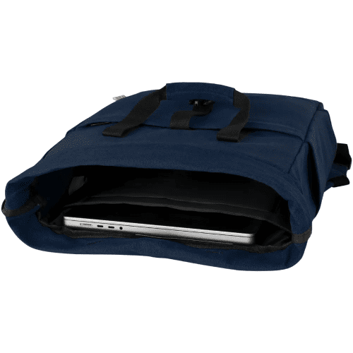 An image showing the laptop compartment in the Joey 15" GRS Recycled Canvas Rolltop Laptop Backpack