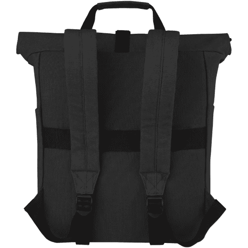 The back of the Joey 15" GRS Recycled Canvas Rolltop Laptop Backpack from Total Merchandise