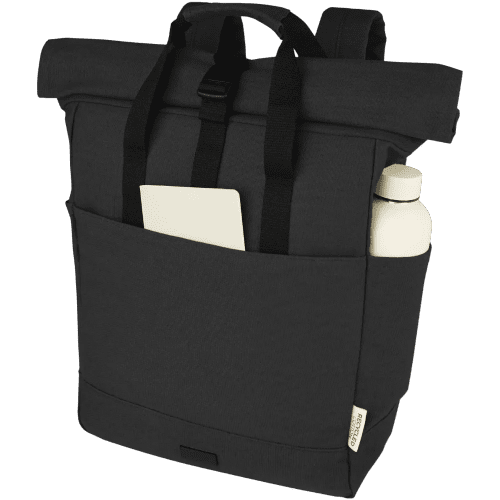 Promotional Joey 15" GRS Recycled Canvas Rolltop Laptop Backpack from Total Merchandise