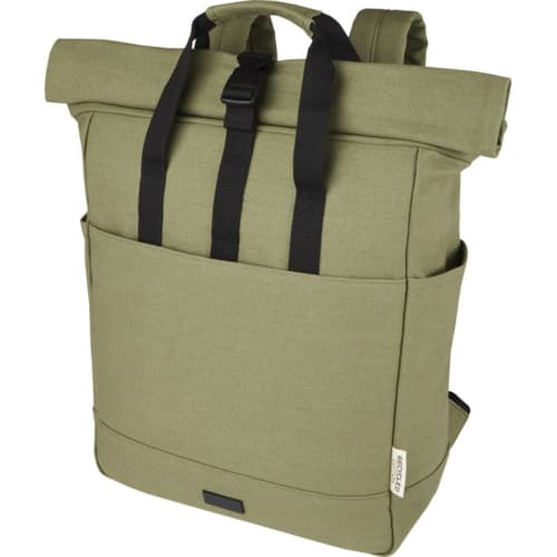 Custom Joey 15" GRS Recycled Canvas Rolltop Laptop Backpack with a design from Total Merchandise