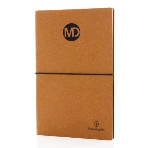 Promotional printed A5 Recycled Leather Notebook with a design from Total Merchandise