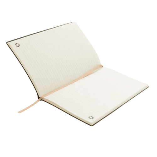 Open A5 Recycled Leather Notebook with a design from Total Merchandise