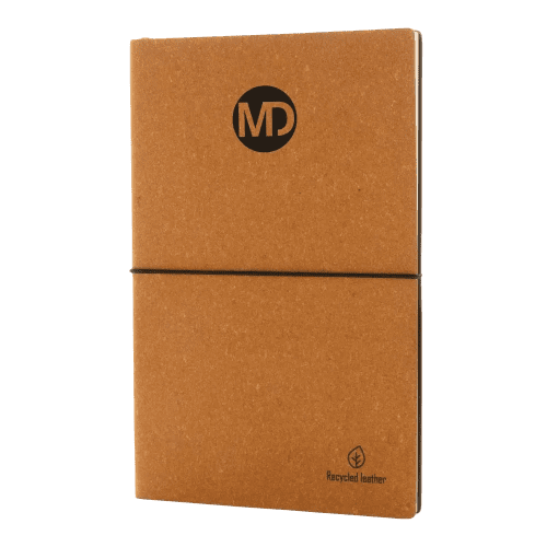 Promotional printed A5 Recycled Leather Notebook with a design from Total Merchandise