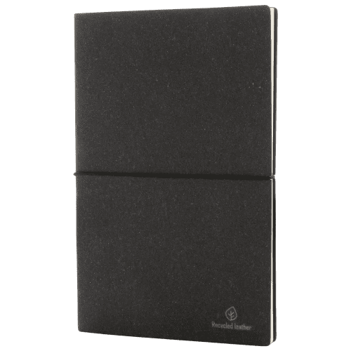 Branded A5 Recycled Leather notebook with a printed design from Total Merchandise