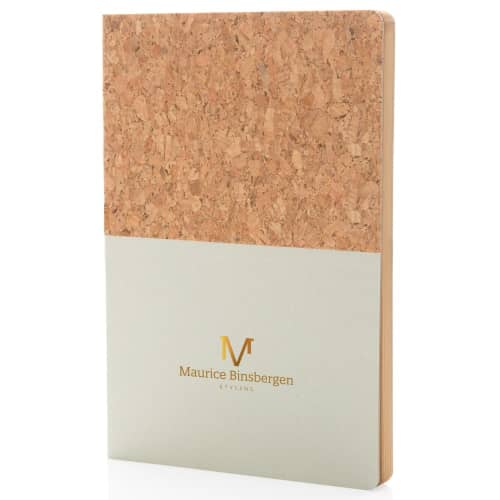 Logo printed A5 Cork & Kraft Paper Notebook with a design from Total Merchandise